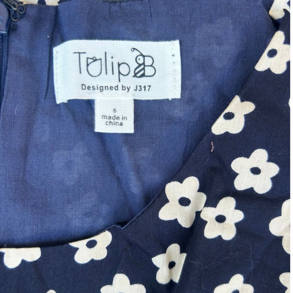 Tulip B Navy Floral Fit Flare Dress Small Cotton Sleeveless Skater - Picture 2 of 7